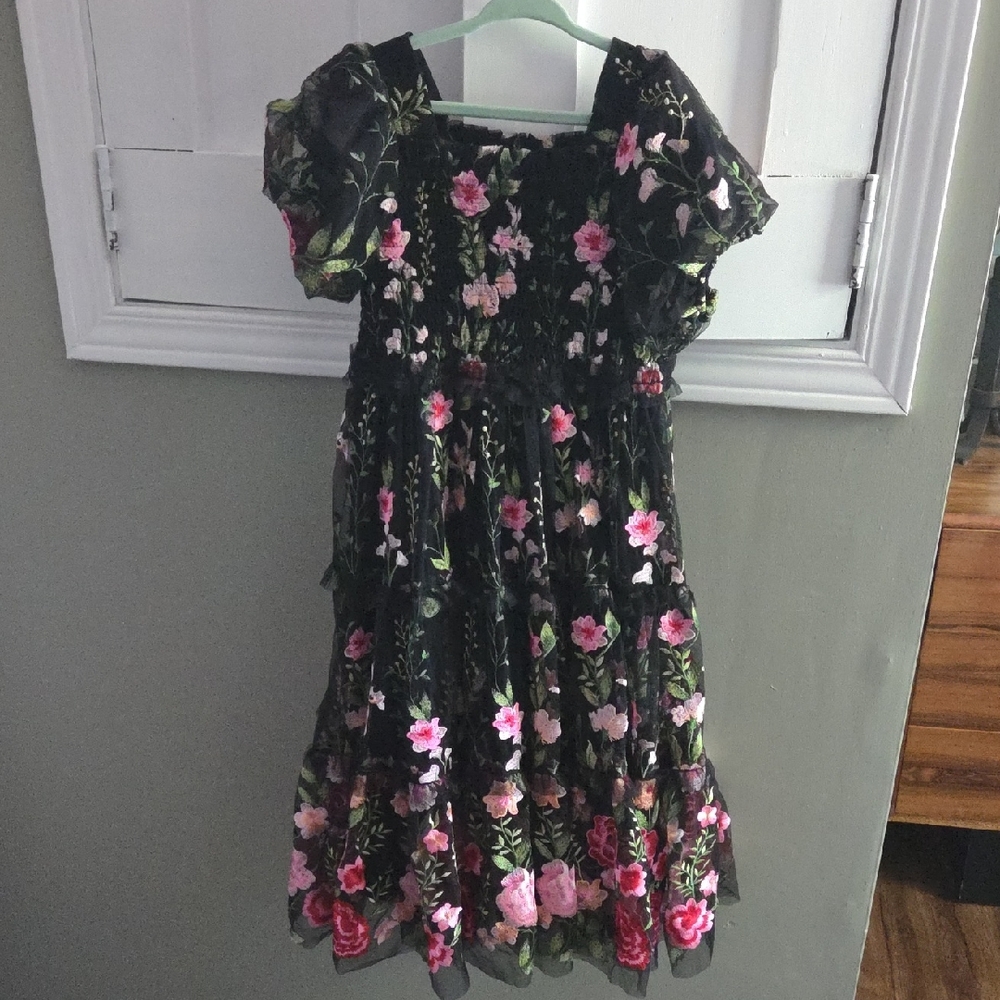 Floral Black and Pink Kids Dress